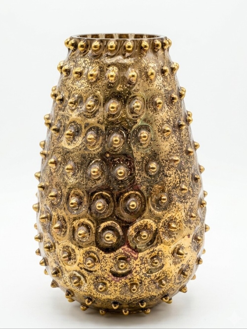 Czechoslovakia Hand Made Crystal Gold Luster Spiked Hobnail Vase S.P.M.